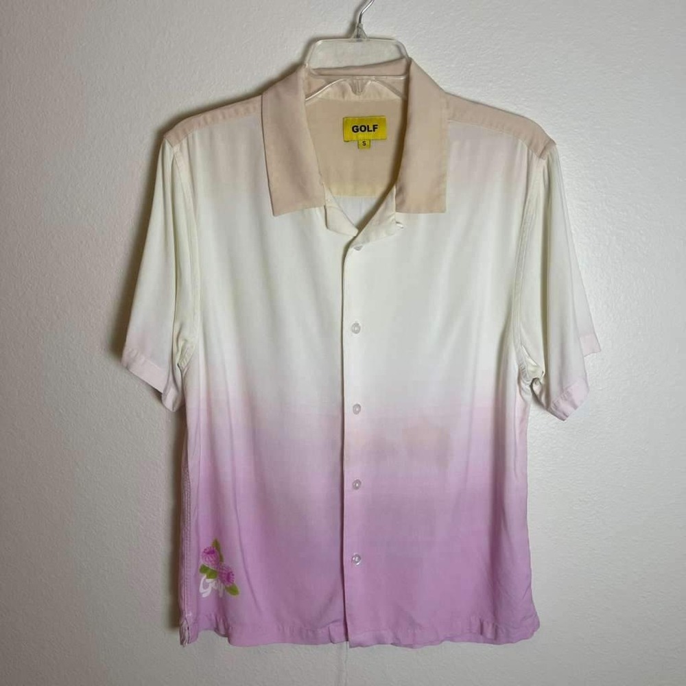 GOLF Wang Mens Small Raspberry Ombre Rayon Camp Collar Button Up Shirt Pink